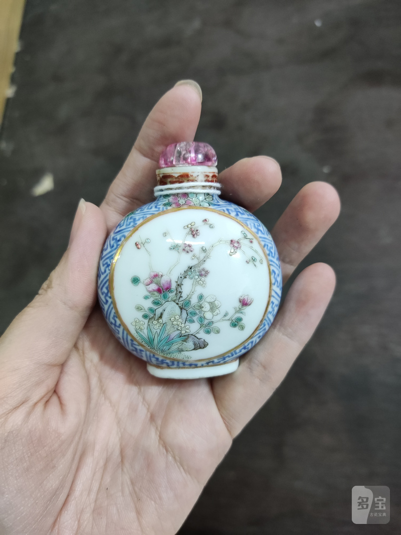 清 料彩开框粉彩花卉纹烟壶 - 图3